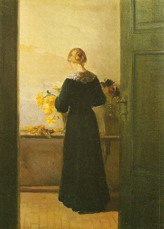 en ung pige ordner blomster, Anna Ancher